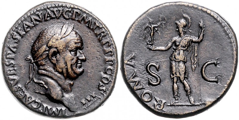 Rom - Kaiserzeit Vespasianus 69-79 Sesterz belorbeerter Kopf n.r. / Roma steht l...