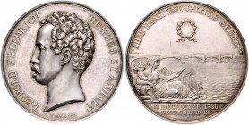 Anhalt - Dessau Leopold Friedrich 1817-1871 Silbermedaille 1836 (v. F. König) a.d. Bau der Elbbrücke Mann 956a. 
winz.Kr., 43,8mm 35,8g f.vz