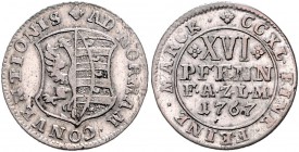 Anhalt - Zerbst Friedrich August 1747-1793 16 Pfennige 1767 Mann 376. Jg. 10. 
 ss-vz