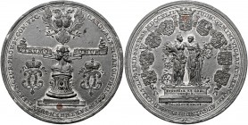 Augsburg - Stadt Zinnmedaille 1742 (v. Thiébaud) a.d. Reichs-Vikariatsgericht in Augsburg, mit den 9 Wappen der Mitglieder des Vikariatsgerichtes, u.a...
