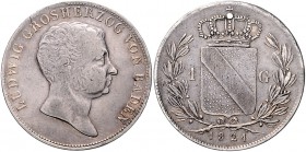 Baden Ludwig 1818-1830 Gulden 1821 Mannheim AKS 55. Jg. 31. Wiel. 858. 
 ss+/f.vz