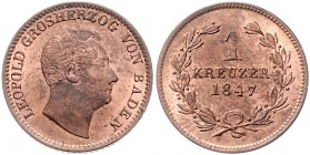 Baden Leopold 1830-1852 1 Kreuzer 1847 AKS 107. Jg. 44c. 
 st