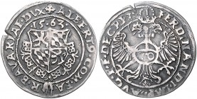 Bayern Albrecht V. der Großmütige. 1550-1579 10 Kreuzer 1563 Hahn 40. Witt. 486. 
kl.Sr.a.Rd., sehr selten, besonders in dieser Erhaltung! gutes ss