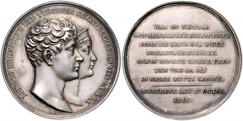 Bayern Maximilian I. Joseph 1806-1825 Silbermedaille 1810 (v. Losch) a.d. Besuch...