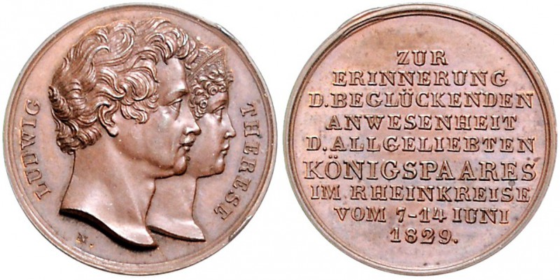 Bayern Ludwig I. 1825-1848 Bronzemedaille 1829 (v. Neuss) a.d. Besuch im Rheinkr...