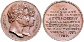 Bayern Ludwig I. 1825-1848 Bronzemedaille 1829 (v. Neuss) a.d. Besuch im Rheinkreis Witt. 2648. Ehrend 8/11. 
Rd.verpr., 21,6mm 4,8g vz-st