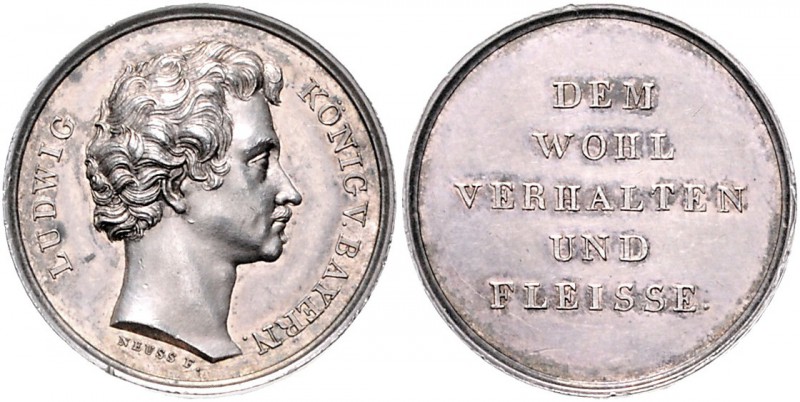 Bayern Ludwig I. 1825-1848 Silbermedaille o.J. (v. J. Neuss) Schulpreismedaille ...