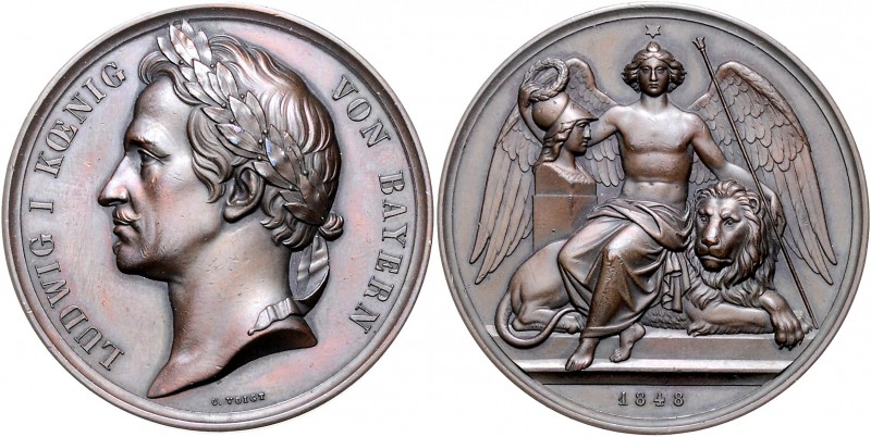 Bayern Ludwig I. 1825-1848 Bronzemedaille 1848 (v. Voigt) auf seine Abdankung 
...