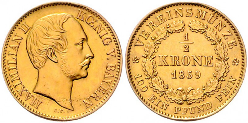 Bayern Maximilian II. 1848-1864 1/2 Krone 1859 Auflage: 1200 Stück Friedb. 281. ...