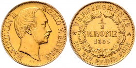 Bayern Maximilian II. 1848-1864 1/2 Krone 1859 Auflage: 1200 Stück Friedb. 281. AKS 141. 
Vs: kleine Kr. unter Halsabschnitt 5,53g ss-vz