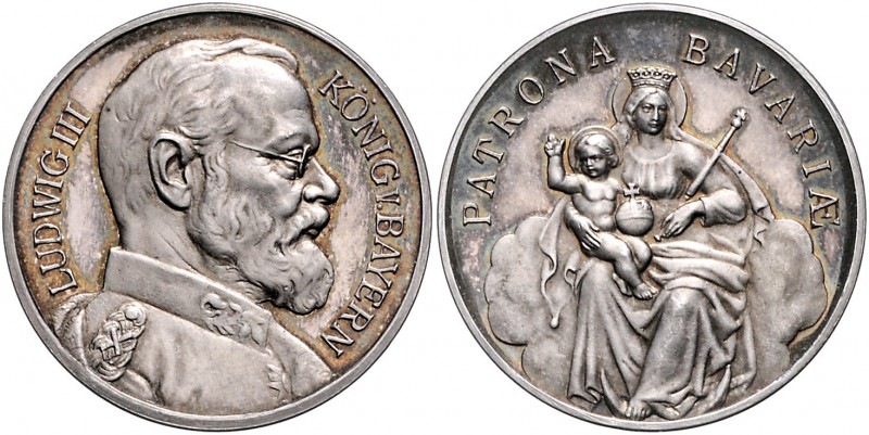 Bayern Ludwig III. 1913-1918 Silbermedaille o.J. PATRONA BAVARIAE", i.Rd: SILBER...