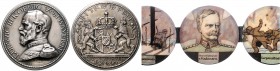Bayern Ludwig III. 1913-1918 Silber-Steckmedaille 1916 (v. R. Klein/Deschler) Bayernthaler, gepunzt: 900 S, vollständig mit 30 zusammenhängenden farbi...