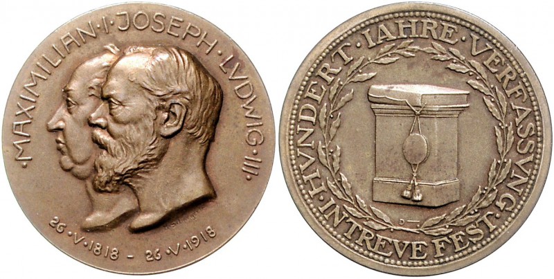 Bayern Ludwig III. 1913-1918 Bronzemedaille 1918 (v. Schwegerle/Dasio) a.d. 100-...