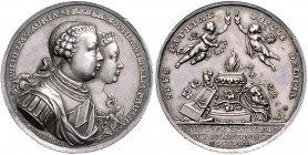 Brandenburg in den Marken - Preussen Friedrich II. der Große 1740-1786 Silbermedaille 1767 (v.Moelingen) a.d. Vermählung der Prinzessin Friederike Sop...