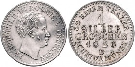 Brandenburg in den Marken - Preussen Friedrich Wilhelm III. 1797-1840 1 Silbergroschen 1826 D AKS 27. Jg. 56. 
 vz-st