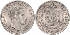 Brandenburg in den Marken - Preussen Friedrich Wilhelm III. 1797-1840 1/6 Taler 1840 D AKS 26. Jg. 58b. 
Rs. winz. Sf. vz-st