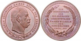Brandenburg in den Marken - Preussen Wilhelm I. 1861-1888 Silbermedaille 1897 (unsign.) auf seinen 100. Geburtstag 
38,4mm 26,5g vz