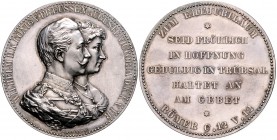 Brandenburg in den Marken - Preussen Wilhelm II. 1888-1918 Silbermedaille o.J. (v. Weigand) auf seine Silberhochzeit 
45,0mm 50,5g vz-st