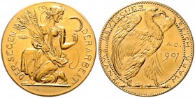 20 Mark 1907 D Gestaltungsprobe von Maximilian Dasio, in anderem Material als üblich: Kupfer, goldplattiert 
5,2g (statt 4,4) vz-st
