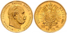 Preussen Wilhelm I. 1861-1888 10 Mark 1872 A 
durch Randprägung etwas unruhiger Rand st