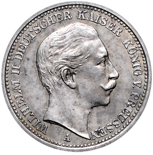 Preussen Wilhelm II. 1888-1918 20 Mark A Einseitige Probe der Portraitseite in E...