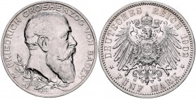 Baden Friedrich I. 1856-1907 5 Mark 1902 (G) Zum 50-jährigen Regierungsjubiläum J. 31. 
 f.st