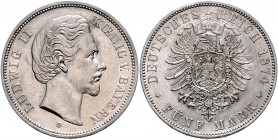 Bayern Ludwig II. 1864-1886 5 Mark 1874 D J. 42. 
 vz