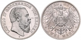 Hessen Ludwig IV. 1877-1892 2 Mark 1891 A J. 70. 
winz.Rf., l.ber. st-/st