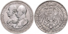 Mecklenburg - Schwerin Friedrich Franz IV. 1897-1918 5 Mark 1915 A Zur Jahrhundertfeier des Großherzogtums J. 89. 
l.ber. st-