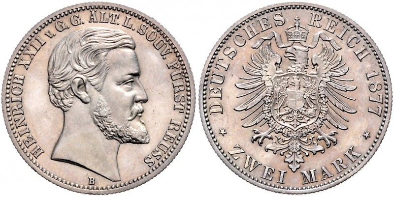 Reuss - Obergreiz Heinrich XXII. 1859-1902 2 Mark 1877 B J. 116. 
 vz/f.st