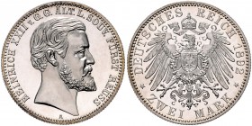 Reuss - Obergreiz Heinrich XXII. 1859-1902 2 Mark 1892 A J. 117. 
Prachtexemplar! PP