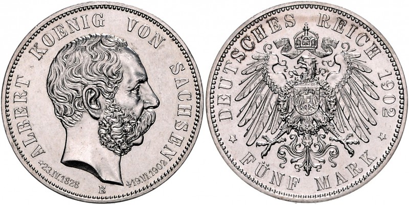Sachsen Albert 1873-1902 5 Mark 1902 E Auf den Tod des Königs J. 128. 
 st-/st