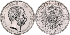 Sachsen Albert 1873-1902 5 Mark 1902 E Auf den Tod des Königs J. 128. 
 st-/st