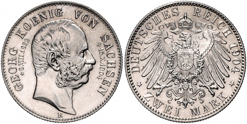 Sachsen Georg 1902-1904 2 Mark 1904 E Auf den Tod des Königs J. 132. 
 st-/st