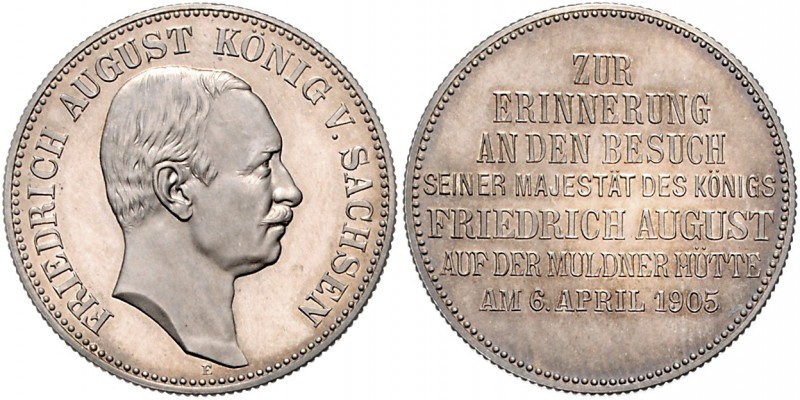 Sachsen Friedrich August III. 1904-1918 Denkmünze 1905 E in 2-Mark-Größe Auf den...