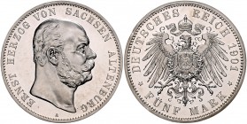 Sachsen - Altenburg Ernst 1853-1908 5 Mark 1901 A Zum 75. Geburtstag des Herzogs J. 143. 
 PP