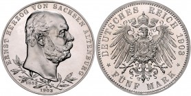 Sachsen - Altenburg Ernst 1853-1908 5 Mark 1903 A Zum 50-jährigen Regierungsjubiläum J. 144. 
 PP