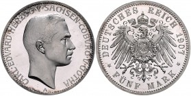 Sachsen - Coburg und Gotha Carl Eduard 1900-1918 5 Mark 1907 A J. 148. 
Prachtexemplar! PP