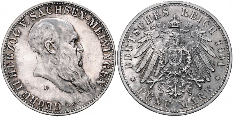 Sachsen - Meiningen Georg II. 1866-1915 5 Mark 1901 D Zum 75. Geburtstag des Her...