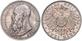 Sachsen - Meiningen Georg II. 1866-1915 2 Mark 1902 D Der Bart berührt den Perlkreis J. 151a. 
 f.vz/vz-st