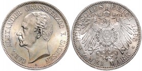 Sachsen - Weimar-Eisenach Carl Alexander 1853-1901 2 Mark 1898 A Zum 80. Geburtstag J. 156. 
herrliche Patina st-