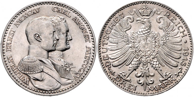 Sachsen - Weimar-Eisenach Wilhelm Ernst 1901-1918 3 Mark 1915 A Zur Jahrhundertf...