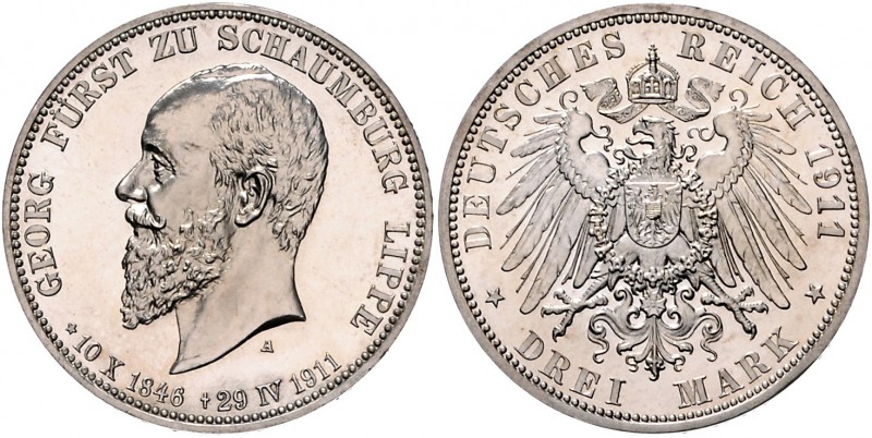 Schaumburg-Lippe Georg 1893-1911 3 Mark 1911 A Auf den Tod des Fürsten J. 166. ...