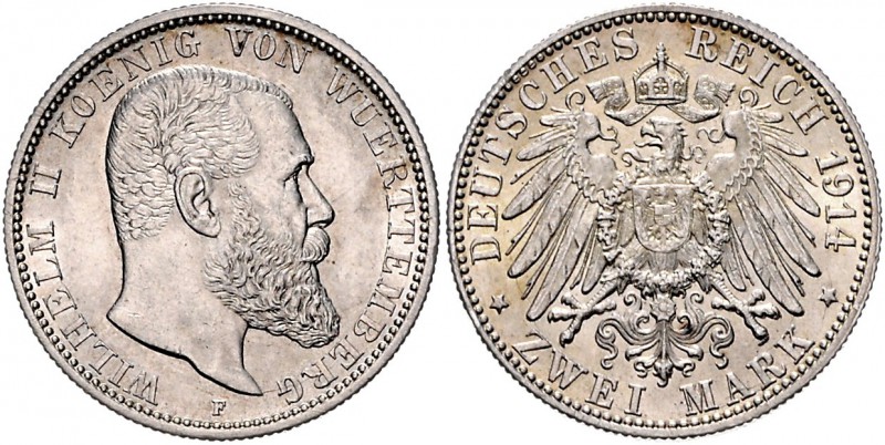 Württemberg Wilhelm II. 1891-1918 2 Mark 1914 F J. 174. 
 f.st
