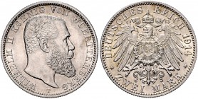 Württemberg Wilhelm II. 1891-1918 2 Mark 1914 F J. 174. 
 f.st