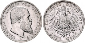 Württemberg Wilhelm II. 1891-1918 3 Mark 1912 F J. 175. 
 vz-st