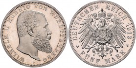 Württemberg Wilhelm II. 1891-1918 5 Mark 1913 F J. 176. 
l.ber. PP
