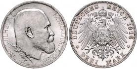 Württemberg Wilhelm II. 1891-1918 3 Mark 1916 Auf sein 25-jähriges Regierungsjubiläum J. 178. 
matt, üblicher unsauberer Rand PP