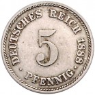 Kaiserreich Kleinmünzen 5 Pfennig 1888 Einseitiger Abschlag der Wertseite, Rückseite leer J. zu 3. Schaaf -. 
1,16g ss