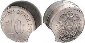 Kaiserreich Kleinmünzen 10 Pfennig 1875 ohne Münzzeichen Fehlprägung: 25% dezentriert und auf fehlerhaftem Schrötling geprägt J. zu 4. 
3,14g (statt ...